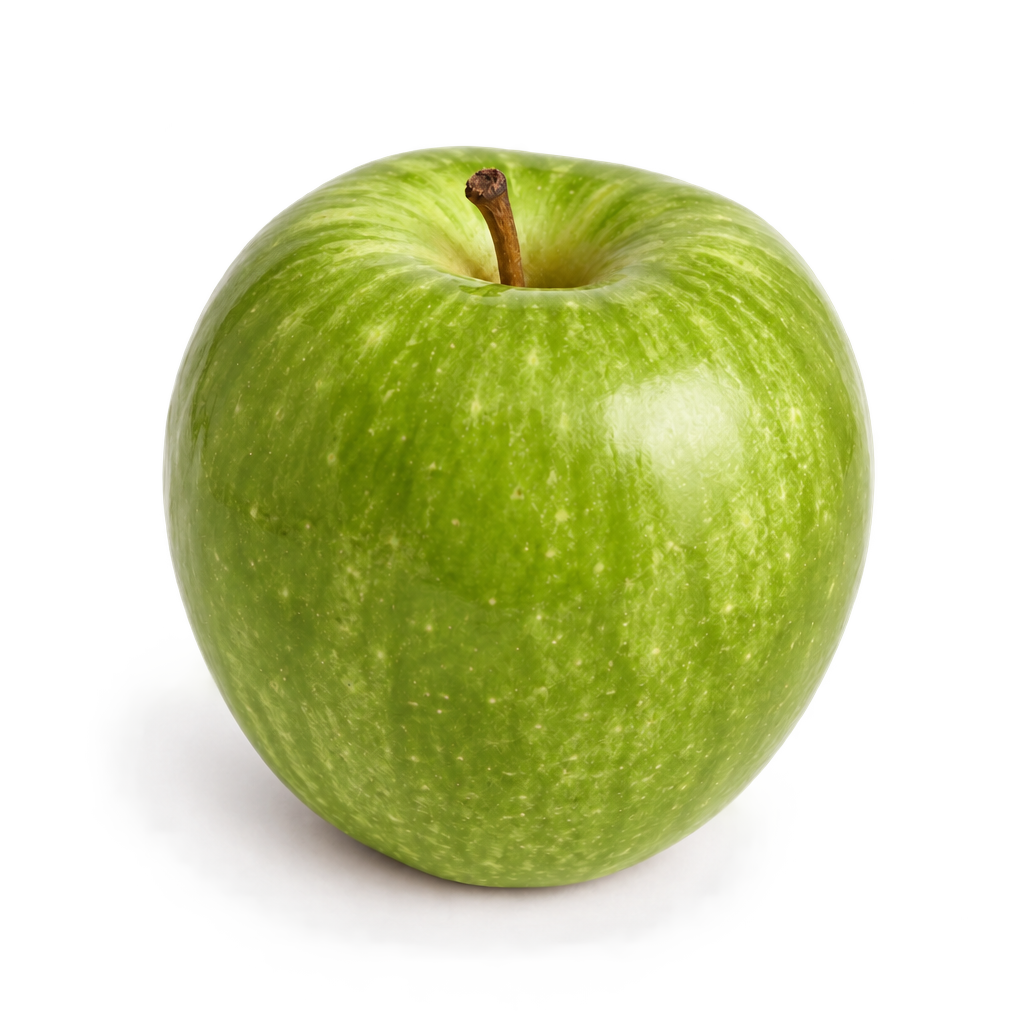 The same apple, recoloured green, on a transparent background.