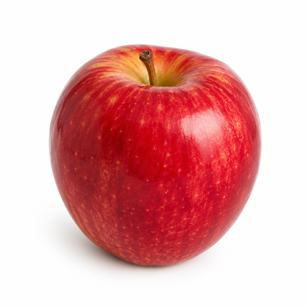 A red apple on a plain white background.